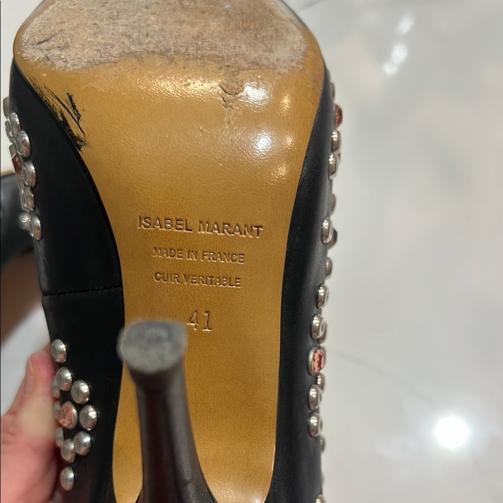 ISABEL MARANT Clemence Studded Crystal Jeweled Black Leather Pumps Heels 41 10 - Picture 9 of 10